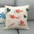 Close-up of linen pillow cover featuring red heart patterns and romantic text elements - Romantic Heart English Combination Style (16)