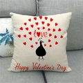 Linen Valentine's Day pillow cover with heart peacock design on a gray sofa - 18x18 Inch / Peacock Hearts Style (4)