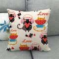 Detail of square linen pillowcase with cute cartoon cat prints on a grey fabric sofa - Cartoon Cat LOVE Style (17)