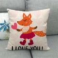 Close-up of linen pillowcase with cartoon fox and 'I LOVE YOU' text on a gray sofa - 18x18 Inch / Fox Girl Hearts Pattern Style (5)