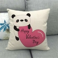 Linen Valentine's pillowcase with cartoon panda holding a pink heart on a sofa - 18x18 Inch / Panda Hugging Pink Heart Style (9)
