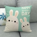 Detail of linen Valentine's Day pillowcase with cute rabbit design on a sofa - 18x18 Inch / Light Green Double Rabbits Greeting Style (17)