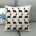 Cartoon dinosaur pattern square linen throw pillow cover on a modern gray sofa - 45x45cm / Beige Black Dinosaur Silhouette Array