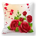 Detailansicht Kissenbezug mit roten Rosen und Happy Valentine's Day Schriftzug - Roter Rosenstrauß Stil (4)