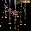 18PCS pink acrylic Christmas icicle and snowflake tree ornaments with hanging ribbons - Set of 18 / Pink