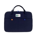 Dunkelblaue Laptop-Tasche aus Canvas für 14 Zoll Notebooks mit farbigen Druckknopf-Details - Blau (Laptop-Version)