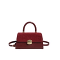 Vintage dark red crossbody bag with suede flap and gold buckle on white background - Red