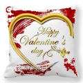 Close-up of heart frame with Happy Valentine's day text on white square pillowcase - Red White Gold Heart Border Style (8)