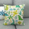 Cartoon dinosaur print linen throw pillow cover on a gray sofa for home decor - 45x45cm / Beige Cartoon Dinosaur Tropical Plant