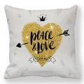 Detail of peace and love heart print with black crown on white peach skin pillowcase - Gold Glitter Heart Crown Peace & Love Style (15)
