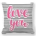 Detail of soft peach skin cushion cover with pink Love you text and black stripes - Black White Stripe Pink Love You Style (14)