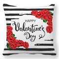 Detailed view of the peach skin Valentine's pillowcase with red roses and stripe texture - Black White Stripe Rose Valentine Style (17)