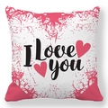 Detail of soft peach skin pillowcase with I love you text and pink hearts - Pink Branch I Love You Style (18)
