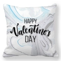 Detail of square peach skin pillowcase with blue-grey marble texture and Valentine text - Marble Pattern Valentine Theme Style (22)