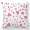 Detail view of square white pillowcase featuring romantic pink heart patterns in peach skin fabric - 45x45cm / Pink and White Scattered Heart Style (8)