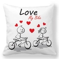 Detail of square white pillowcase with cartoon bicycle couple and red heart patterns - 45x45cm / Love My Bike Couple Style (11)