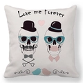 Detailed texture of white peach skin pillowcase with gothic skull couple and love text - 45x45cm / Love Me Forever Gothic Skull Style (12)