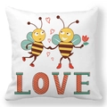 Detail of white square pillowcase featuring cartoon bees and LOVE heart print - 45x45cm / Artistic LOVE Little Bee Style (13)