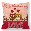 Valentine's Day pillowcase featuring cartoon owls, hearts, and Love text on peach skin fabric - 45x45cm / Red and Pink Patchwork Owl Style (14)