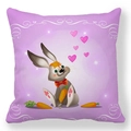 Detail of purple square pillowcase featuring cute cartoon bunny and heart illustrations - 45x45cm / Purple Background Cartoon Rabbit Style (15)
