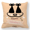 Detail of soft peach skin pillowcase with cute cats silhouette and Valentine's Day text - 45x45cm / Beige Pink Dot Black Cat Silhouette Style (16)