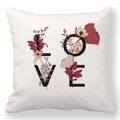 Floral LOVE pattern on white peach skin velvet square pillowcase for Valentine Day - 45x45cm / Floral Art Capital LOVE Style (19)