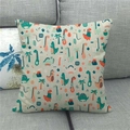 Linen cushion cover with colorful cartoon dinosaurs and palm trees on a sofa - 45x45cm / Beige Cartoon Dinosaur Volcano