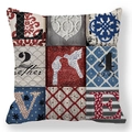 Detail view of the vintage patchwork Love pillow cover featuring heart and bird patterns - Vintage Patchwork LOVE Art Style (6) / 18x18 Inch