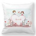 Detail of white peach skin pillowcase with I Love You heart and cartoon illustration - Hearts And Bunnies Cartoon Style (8) / 18x18 Inch