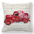 Detail of red vintage truck with roses and Be Mine text on peach skin pillowcase - Wood Grain Background Red Truck Style (11) / 18x18 Inch