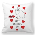 Detail of soft peach skin pillowcase with white cat, hearts and Valentine's Day text - Long Haired White Cat With Chocolate Style (29) / 18x18 Inch