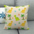 Linen cushion cover with yellow and green cartoon dinosaur prints on beige fabric - 45x45cm / Beige Yellow Green Dinosaur Footprint