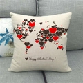 Linen pillowcase detail featuring a world map made of hearts and Valentine's Day text - Heart World Map Style (8)
