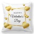 Detail view of Happy Valentine's Day throw pillow cover with golden hearts and geometric frame - Golden Geometric Frame Heart Style