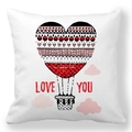 Detailed view of square peach skin pillowcase with heart-shaped hot air balloon print - Heart Hot Air Balloon Illustration Style
