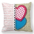 Close-up of Valentine pillowcase with heart motifs and lace-edge patterns - Graffiti Splicing Double Heart Style
