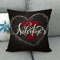 Detail view of Valentine's Day linen pillowcase with red heart and text on black fabric - Black Thin Line Double Heart Style (15)