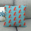Sky blue linen pillow case featuring cartoon red dinosaurs and soccer ball pattern - 45x45cm / Sky Blue Red Dinosaur Soccer