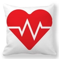 White square pillowcase with red heart and heartbeat pulse line printed on the front - Red Heart ECG Design (40)