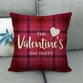 Detail of red and black buffalo plaid linen pillow cover with Valentine's Day party print - Red Black Plaid Heart Style (16)