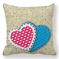 Detail of peach skin pillowcase featuring pink lace hearts and LOVE typography print - Layered Heart LOVE Art Style