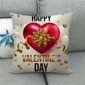 Close-up of linen Valentine's Day pillowcase with 3D red heart and golden ribbon on sofa - 3D Red Heart Style (17)