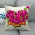 Quadratischer Kissenbezug aus Leinen mit Rosen-Herz-Muster und 14. Februar-Schleife - Rosa Lila Rosenherz (2)