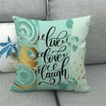 Close-up of linen pillowcase with Live Love Laugh print on mint green background - 45x45cm / Mint Green Live Love Laugh Style