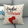 Detail of square linen pillow case with pink polka dots and together forever heart print - Pink Polka Dot Together Style (6)