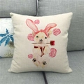 Detail of linen pillow cover with watercolor French Bulldog wearing pink bunny ears - French Bulldog Bunny Ear Style (8)