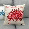 Linen Valentine's Day throw pillow cover with red heart tree and happy holiday quote - Red Heart Tree Style (9)