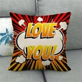 Detail of linen pillowcase with retro pop art LOVE YOU design on gray sofa decor - Pop Art Comic Explosion Cloud (14)