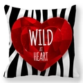 Zebra print pillow case with a red ruby heart and Wild at Heart text on white background - Zebra Wild At Heart Style