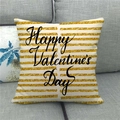 Detail of linen pillowcase with gold glitter stripes and Happy Valentine's Day script - Gold Striped Valentine's Day (17)